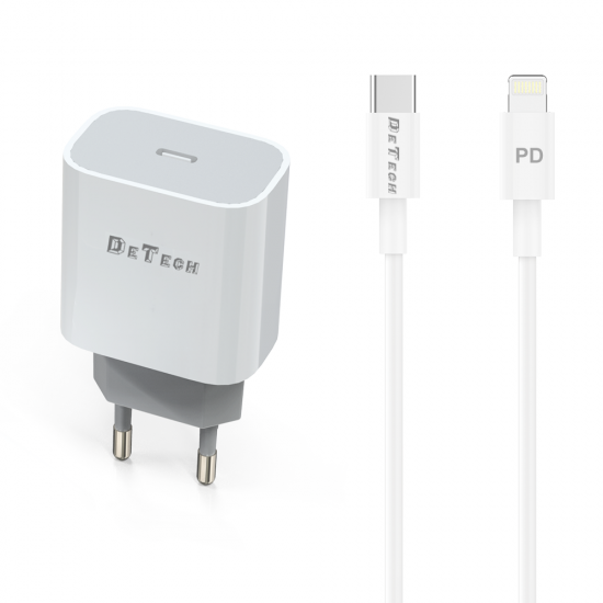 Зарядно за телефон USB Type-c 20W С Кабел Type-C към Lightning, Бял  ( iphone 12/pro / pro max )