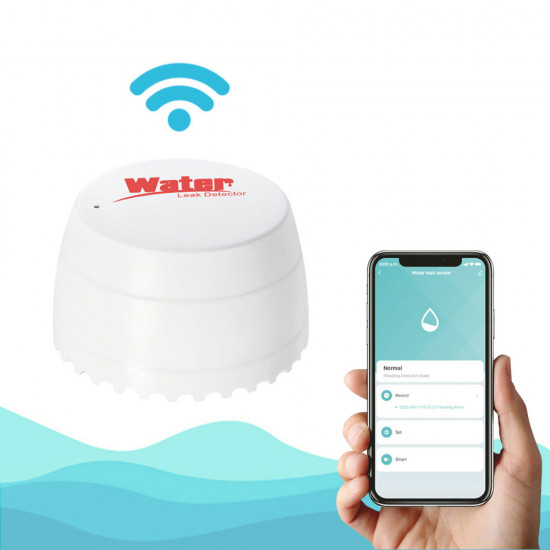 Смарт сензор PST-SQ400B, За алармиране при наводнение, Wi-Fi, Tuya Smart, Бял 